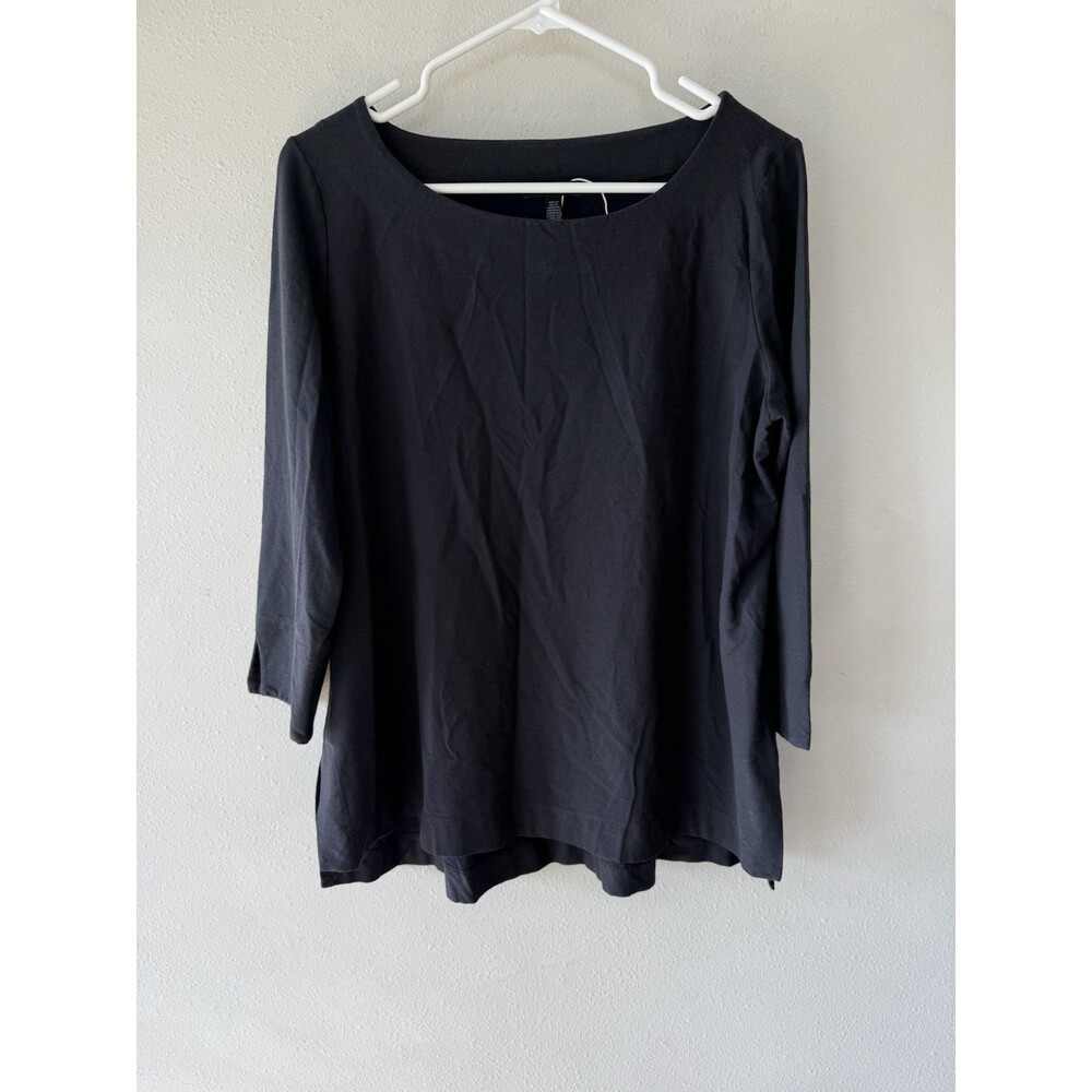 Eileen Fisher Women’s Top Blouse Shirt M Medium Black 3/4 Sleeve Boat Neck